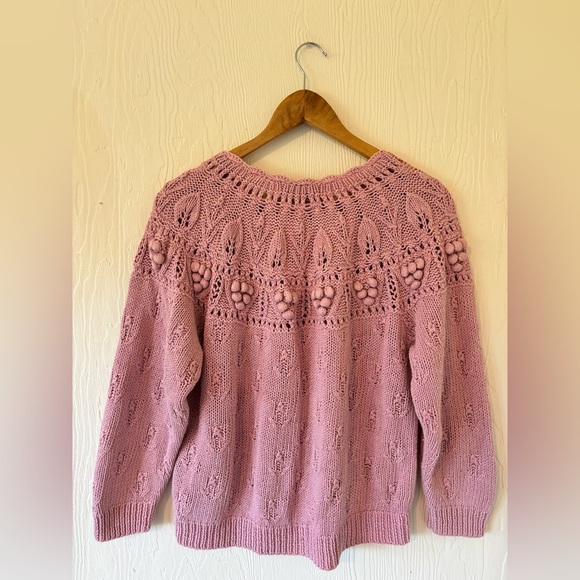 UNREAL Vintage Dusty Pink Knit Woven Crochet Cotton Sweater Jumper Pullover - Picture 6 of 11